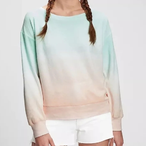GAP Womens S Towel Terry Crewneck Sweatshirt Pastel Ombré Soft Girl Cottagecore - Picture 1 of 6